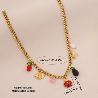 Bee, Butterfly & Daisy Stainless Steel Ladybug Necklace