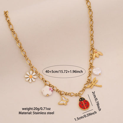 Bee, Butterfly & Daisy Stainless Steel Ladybug Necklace