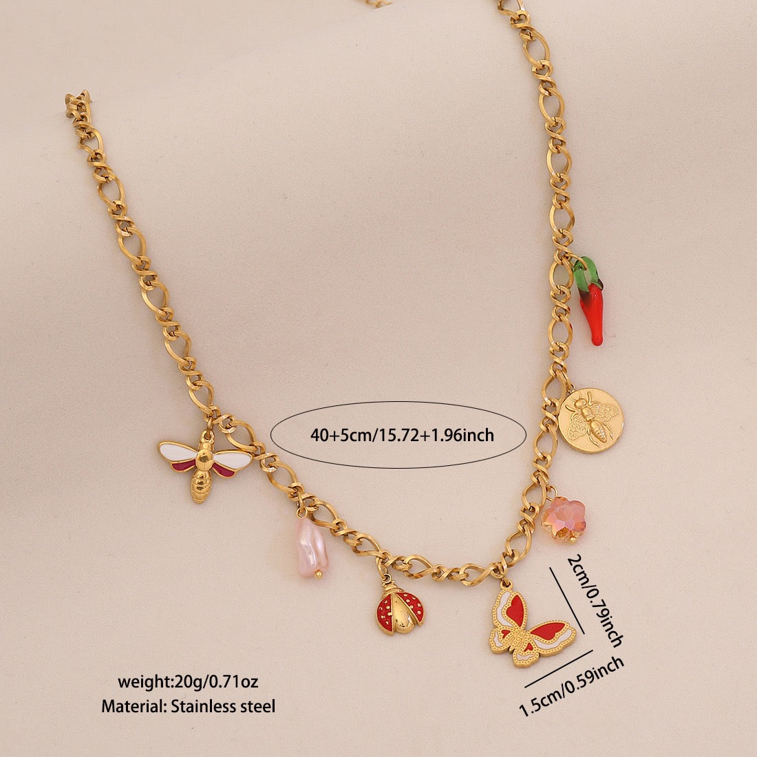 Bee, Butterfly & Daisy Stainless Steel Ladybug Necklace