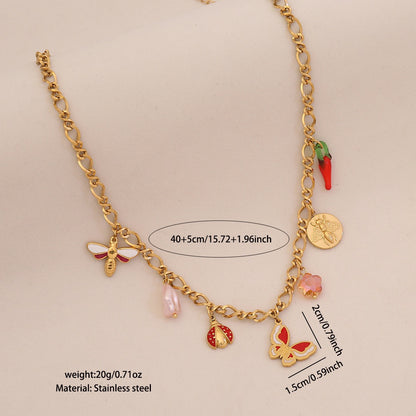 Bee, Butterfly & Daisy Stainless Steel Ladybug Necklace