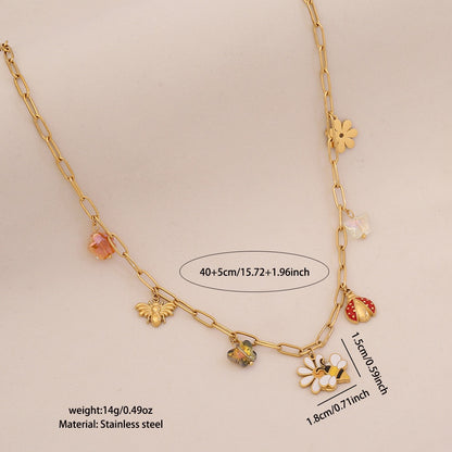 Bee, Butterfly & Daisy Stainless Steel Ladybug Necklace