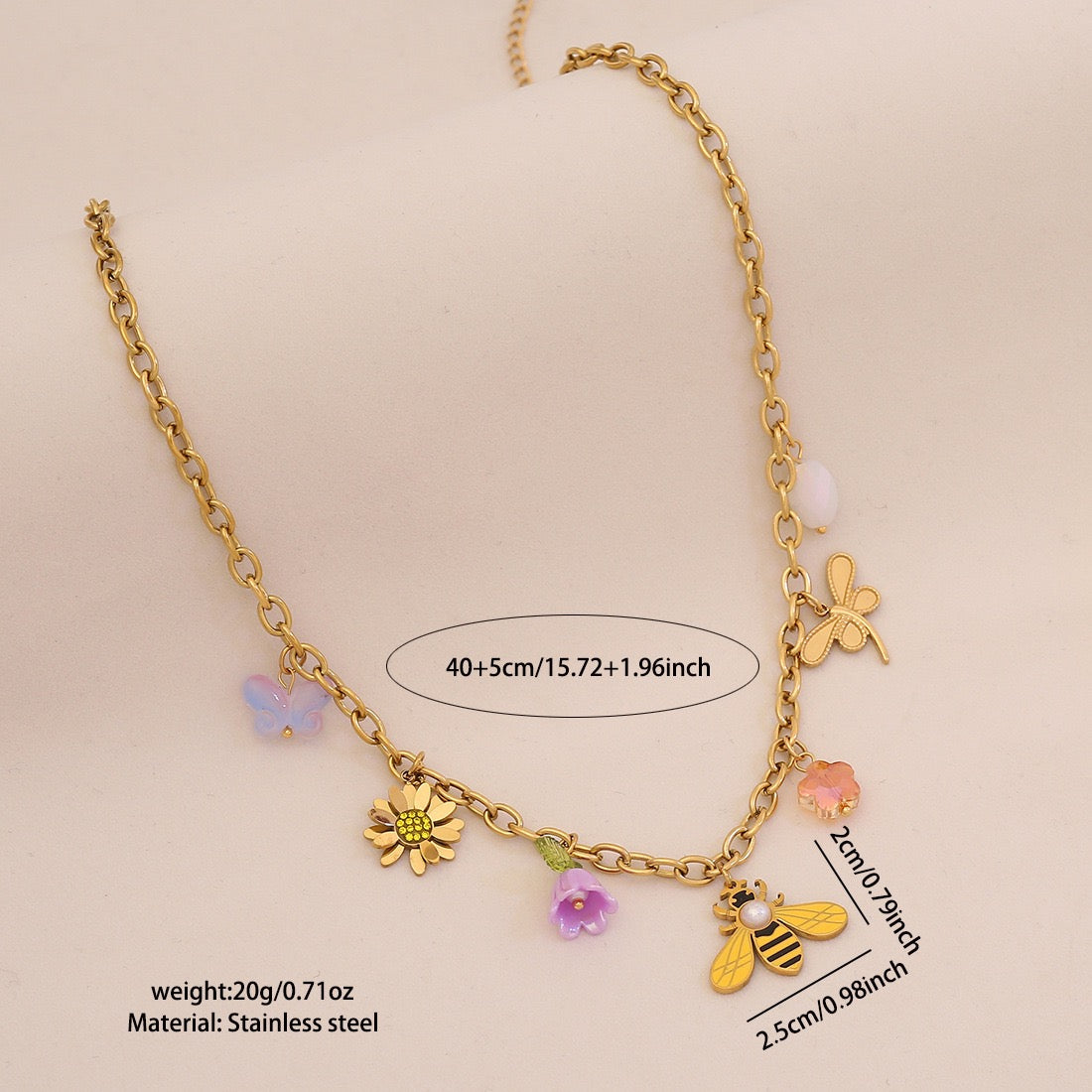 Bee, Butterfly & Daisy Stainless Steel Ladybug Necklace