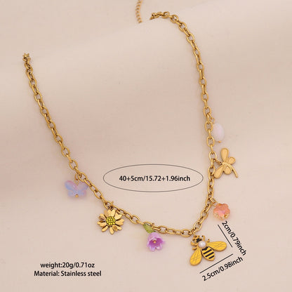 Bee, Butterfly & Daisy Stainless Steel Ladybug Necklace