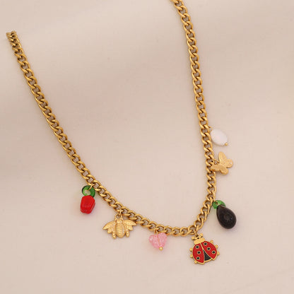 Bee, Butterfly & Daisy Stainless Steel Ladybug Necklace