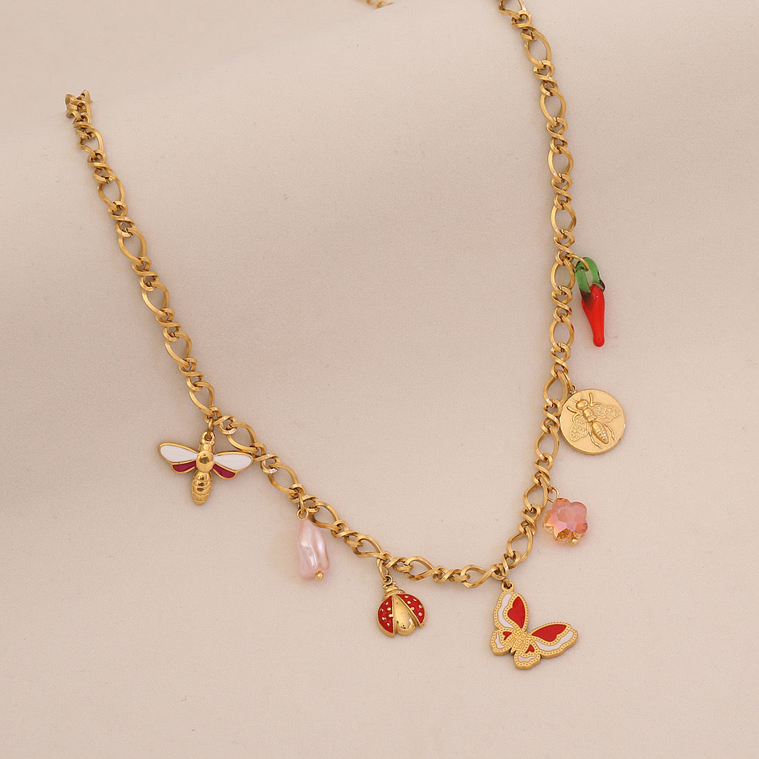 Bee, Butterfly & Daisy Stainless Steel Ladybug Necklace