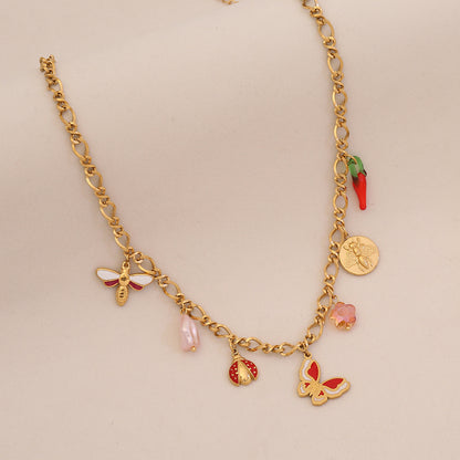 Bee, Butterfly & Daisy Stainless Steel Ladybug Necklace