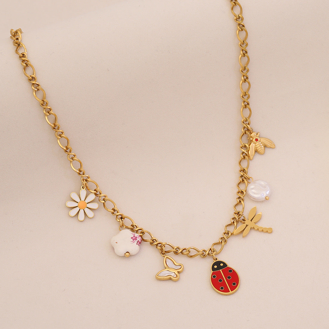 Bee, Butterfly & Daisy Stainless Steel Ladybug Necklace