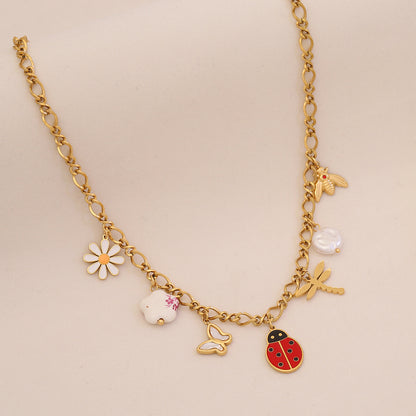Bee, Butterfly & Daisy Stainless Steel Ladybug Necklace