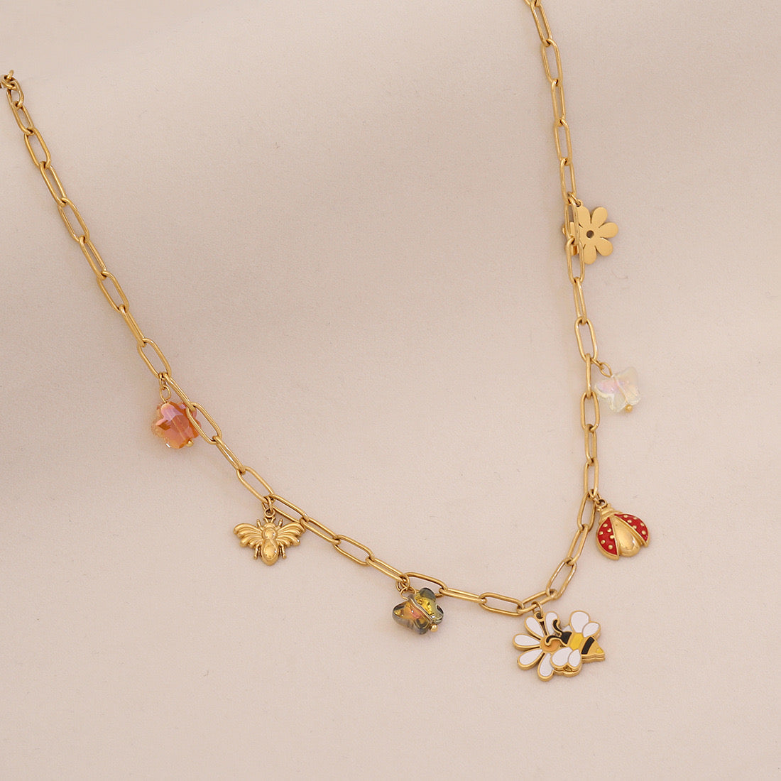 Bee, Butterfly & Daisy Stainless Steel Ladybug Necklace