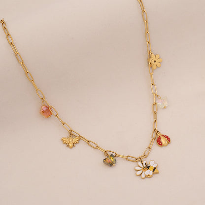 Bee, Butterfly & Daisy Stainless Steel Ladybug Necklace