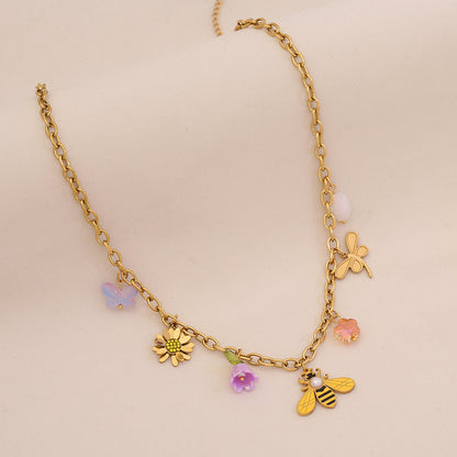 Bee, Butterfly & Daisy Stainless Steel Ladybug Necklace