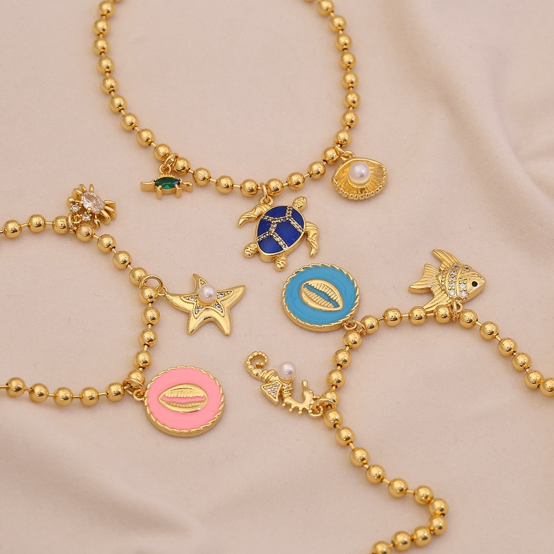 Golden Tide Ocean Charm Bracelet
