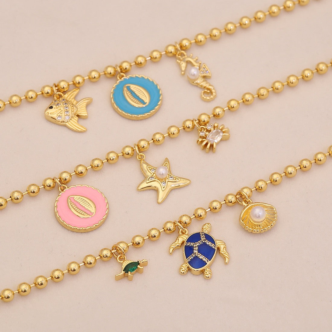 Golden Tide Ocean Charm Bracelet