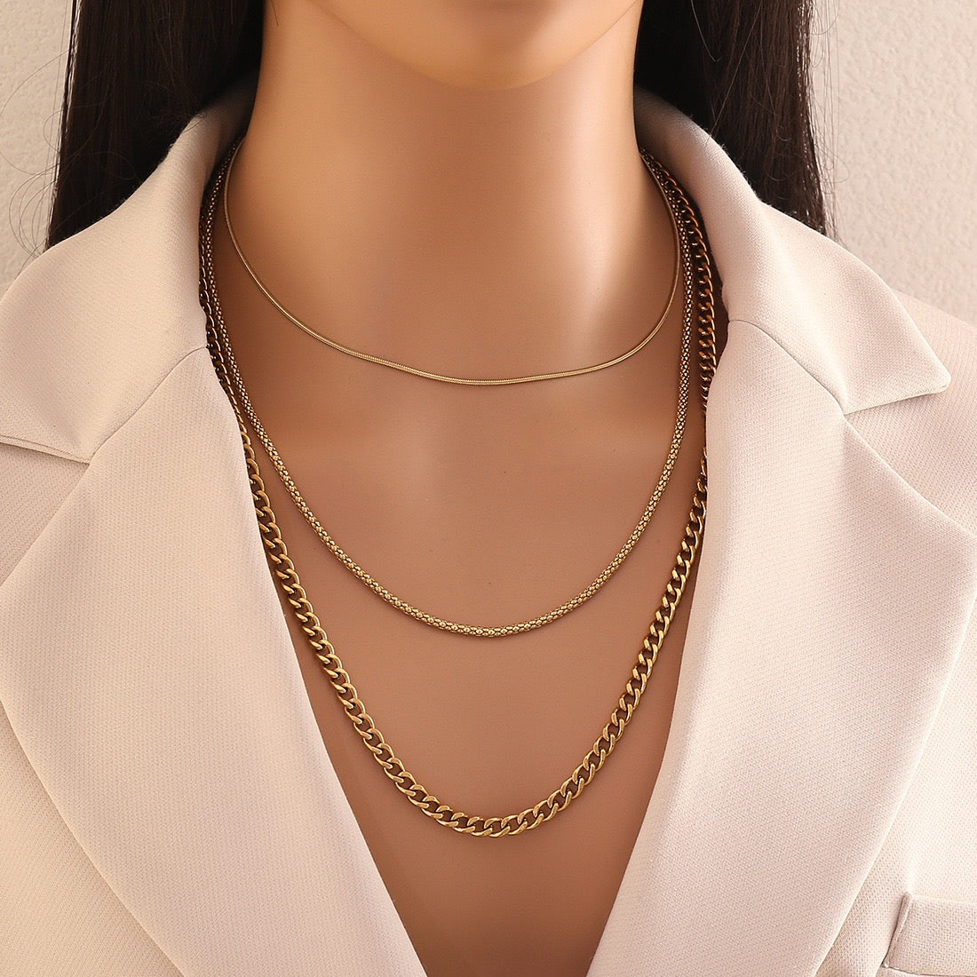 Golden Layers Triple Chain Necklace