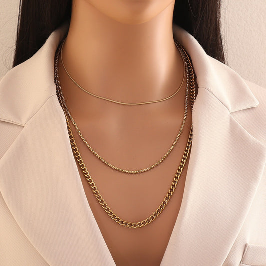 Golden Layers Triple Chain Necklace
