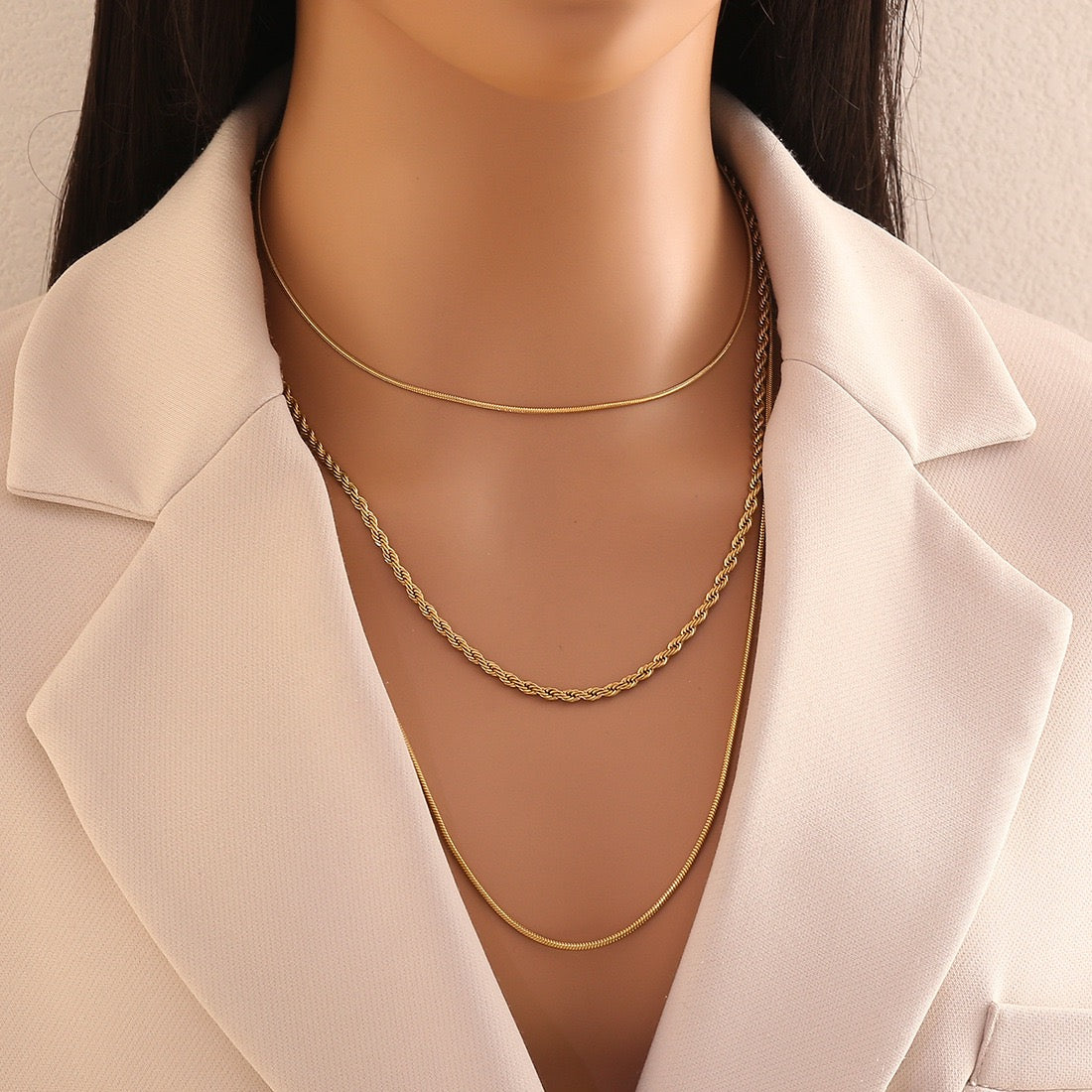 Golden Layers Triple Chain Necklace