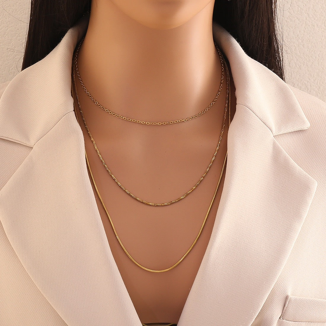 Golden Layers Triple Chain Necklace