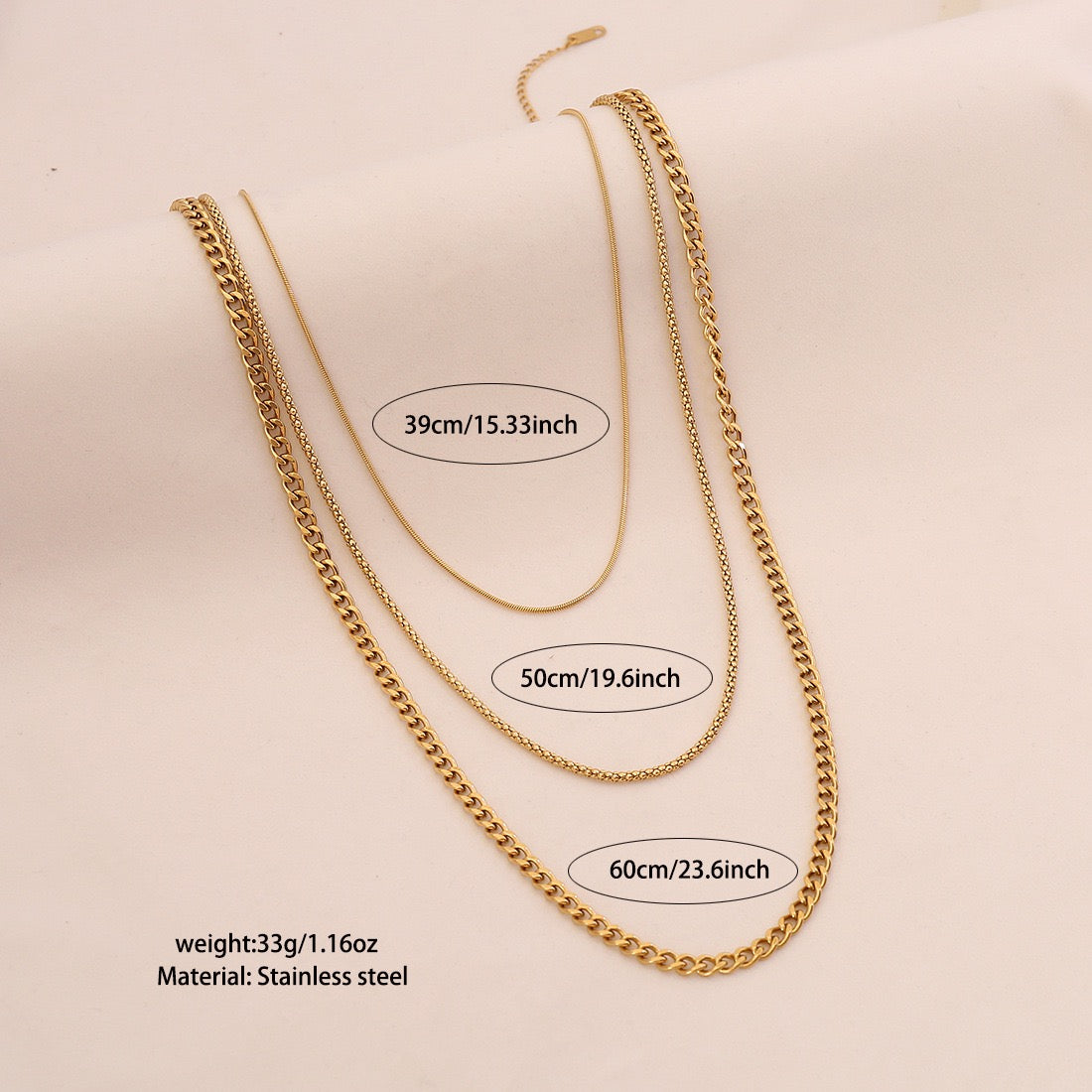 Golden Layers Triple Chain Necklace