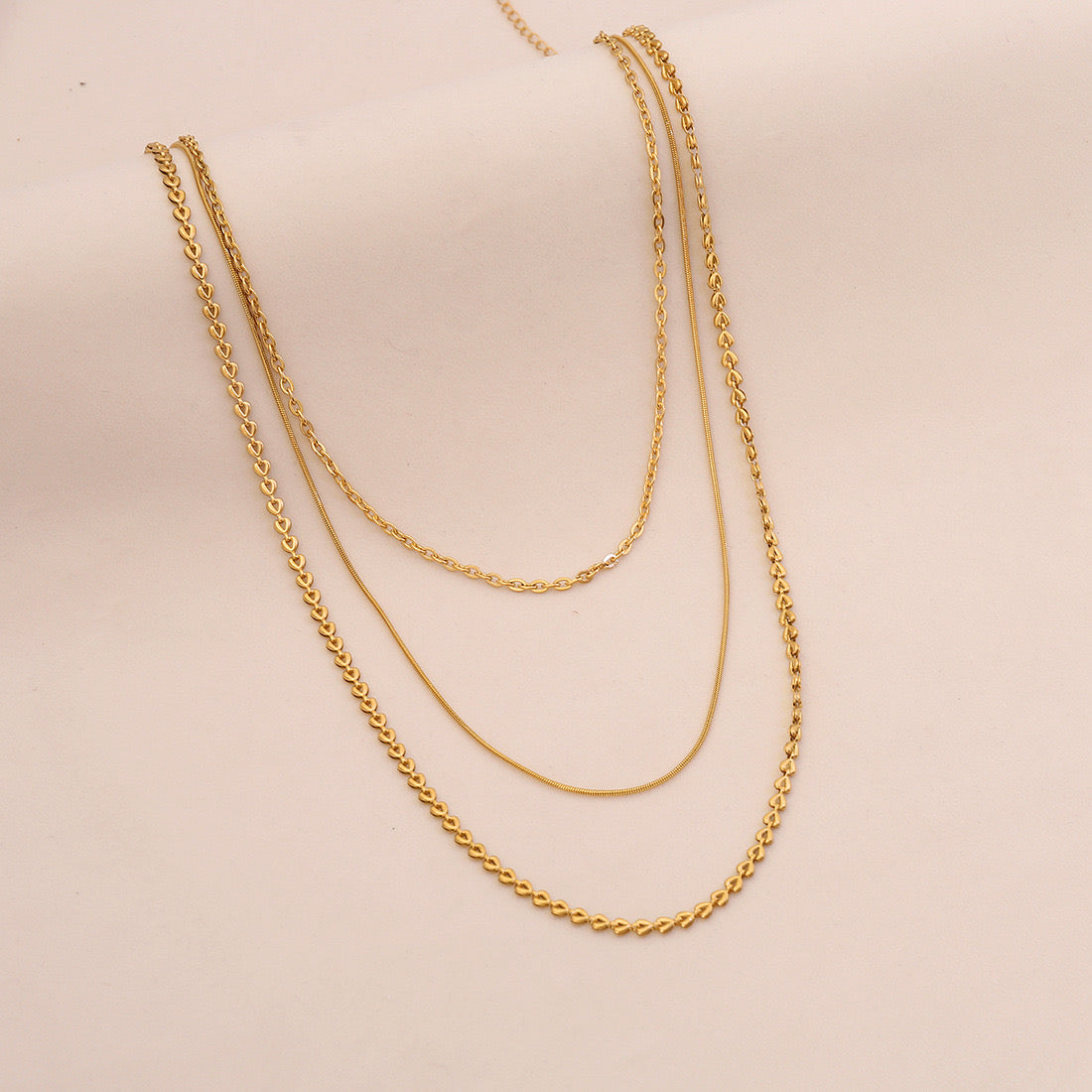 Golden Layers Triple Chain Necklace
