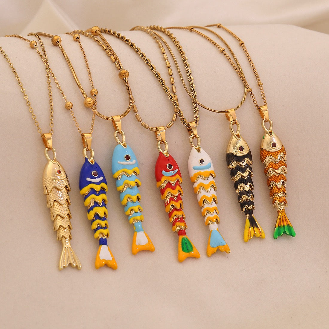 Dancing Koi Enamel Pendant Necklace