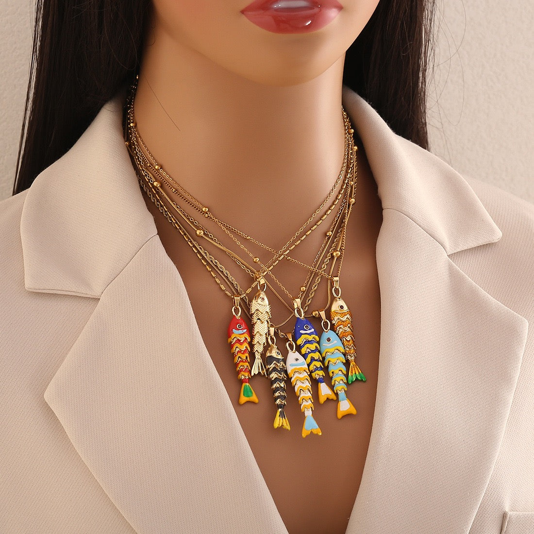 Dancing Koi Enamel Pendant Necklace