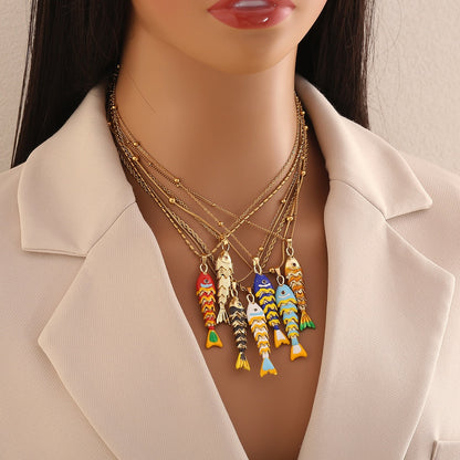 Dancing Koi Enamel Pendant Necklace