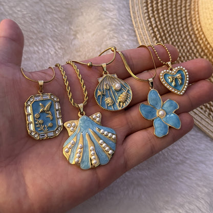 Azure Tide Pearl Charm Necklace