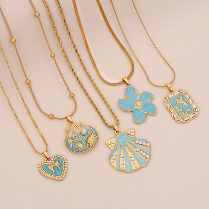 Azure Tide Pearl Charm Necklace