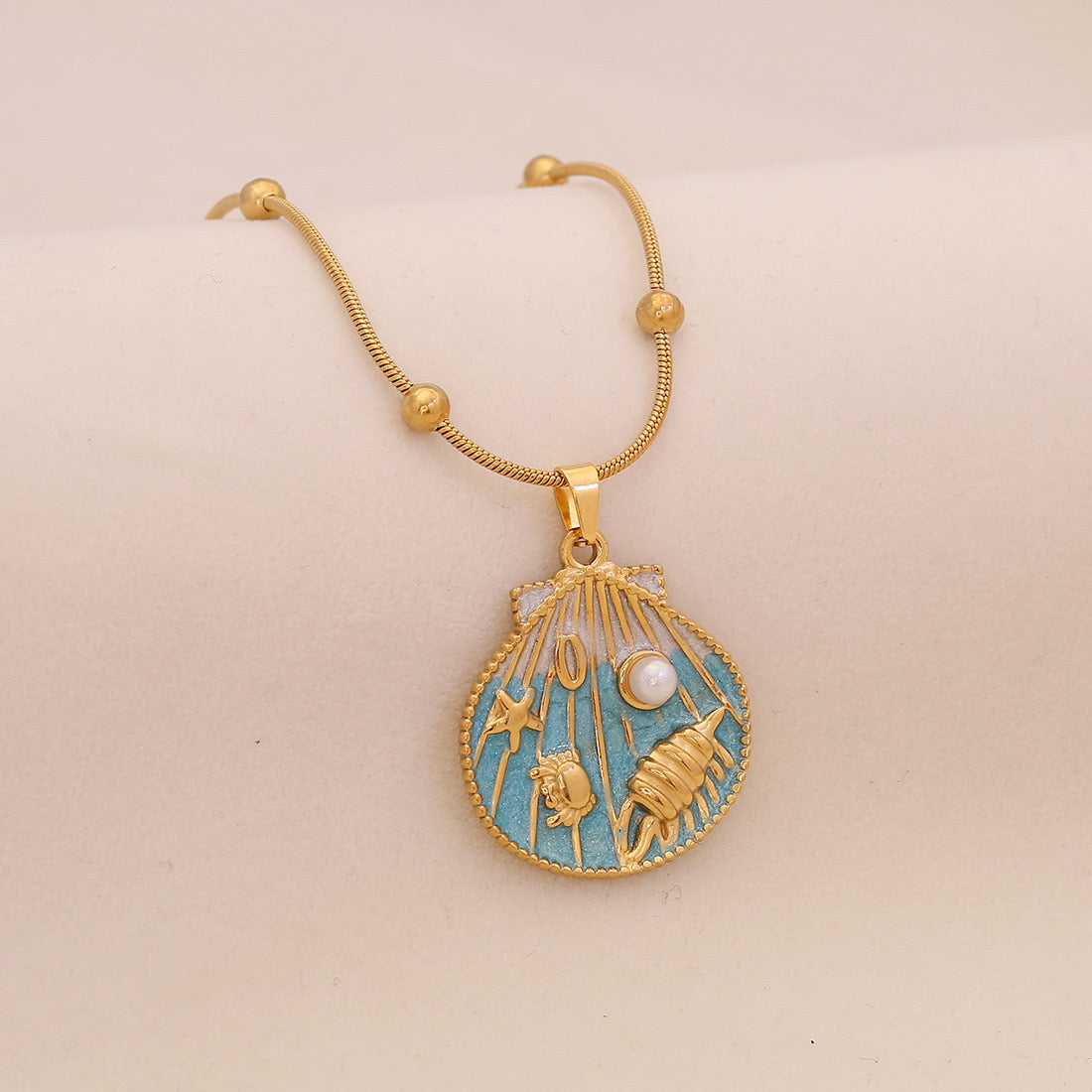 Azure Tide Pearl Charm Necklace