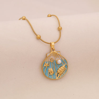 Azure Tide Pearl Charm Necklace