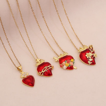 Scarlet Heart Enamel Necklace
