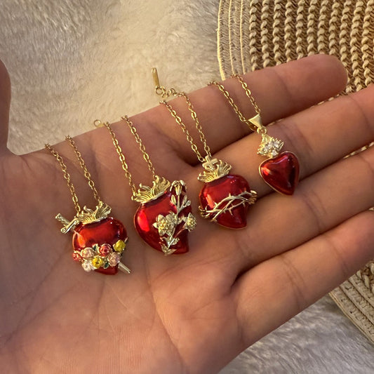 Scarlet Heart Enamel Necklace