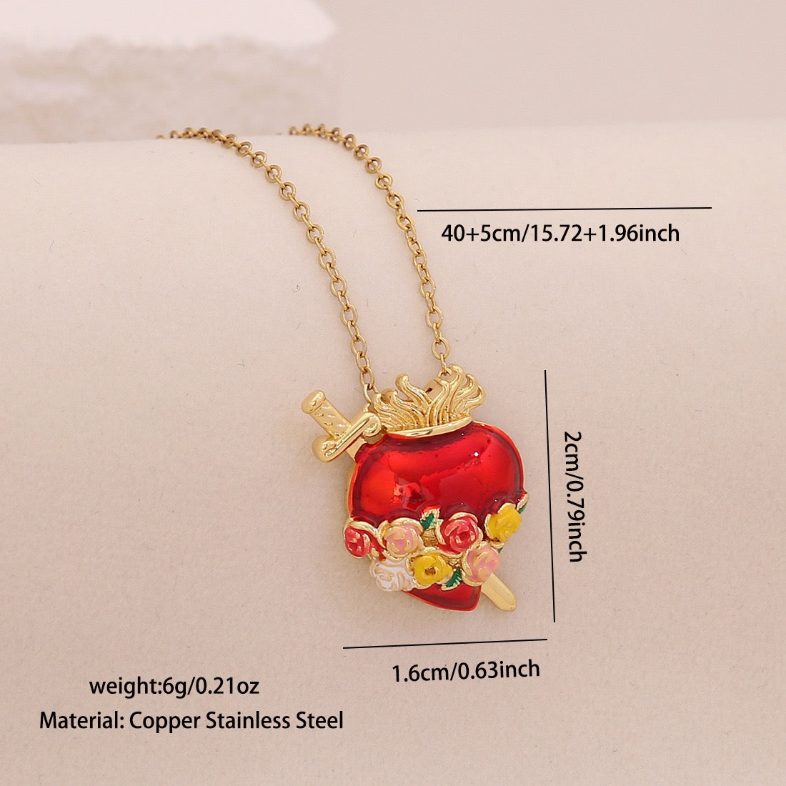 Scarlet Heart Enamel Necklace