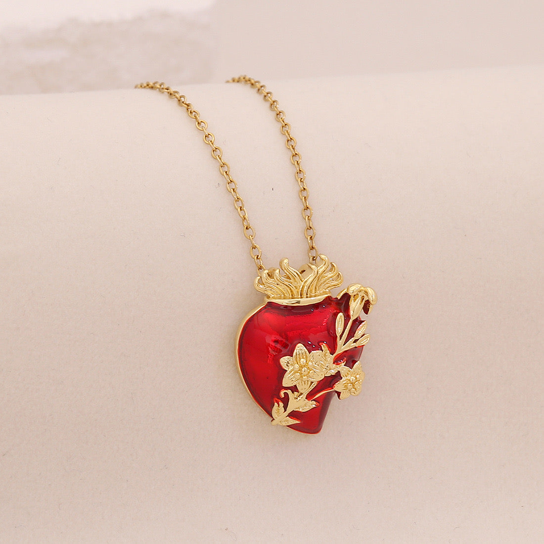 Scarlet Heart Enamel Necklace