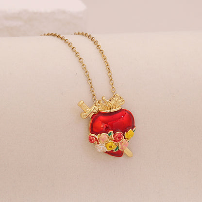 Scarlet Heart Enamel Necklace