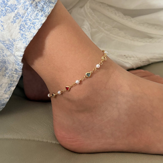 Summer Hearts Crystal Anklet