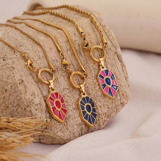 Vintage Enamel Hexagon Necklace