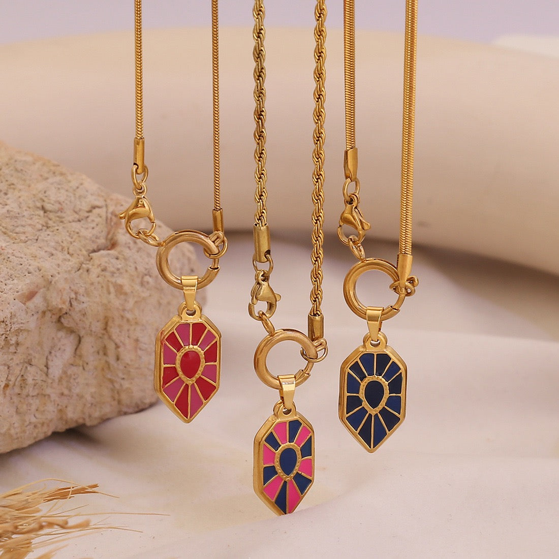 Vintage Enamel Hexagon Necklace