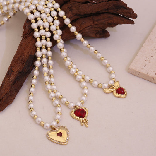 Luna Heart Pearl Necklace Set
