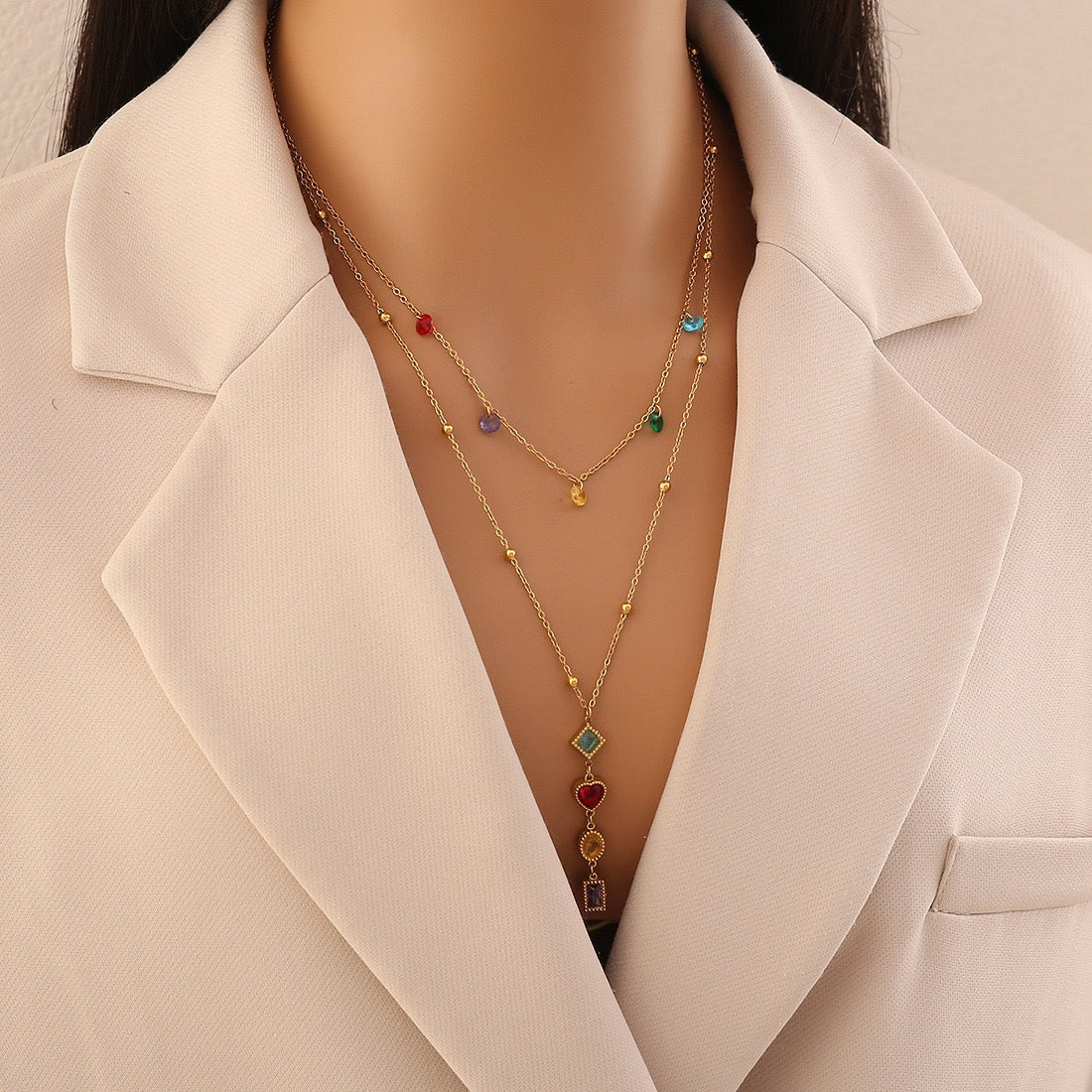 Aurora Glass Layered Y Necklace