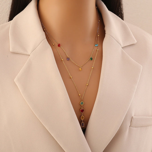 Aurora Glass Layered Y Necklace