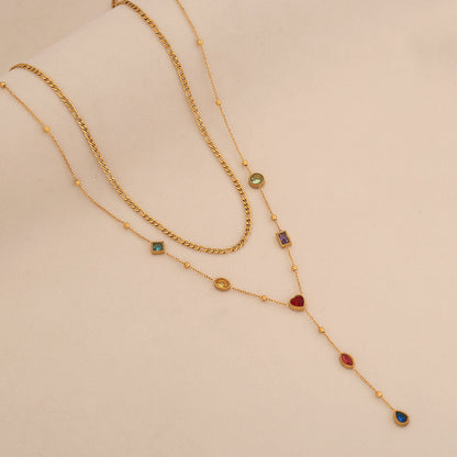 Aurora Glass Layered Y Necklace