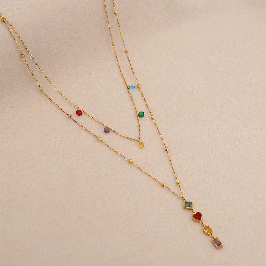Aurora Glass Layered Y Necklace