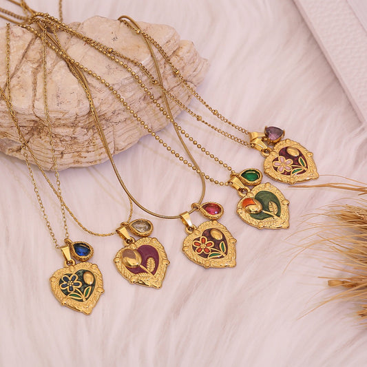 Rose Heart Vintage Pendant Necklace