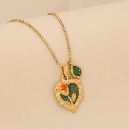 Rose Heart Vintage Pendant Necklace