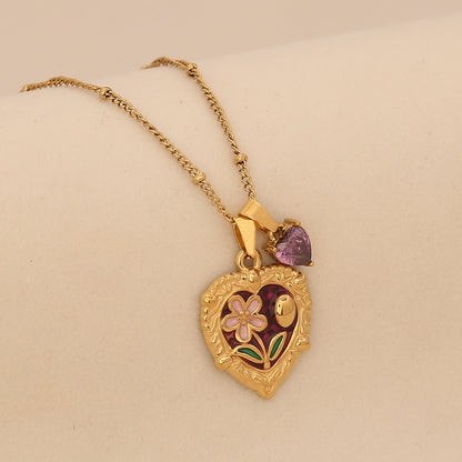 Rose Heart Vintage Pendant Necklace