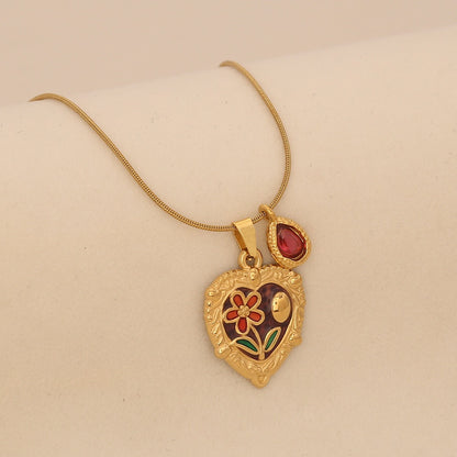 Rose Heart Vintage Pendant Necklace