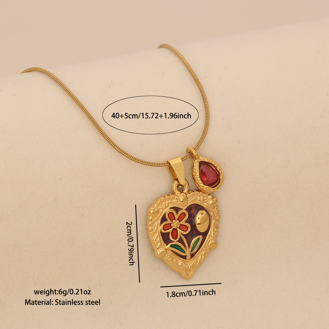 Rose Heart Vintage Pendant Necklace