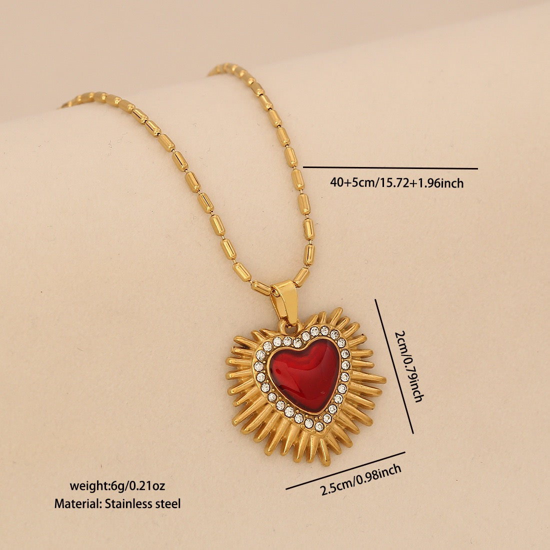 Crimson Heart Pendant Necklace