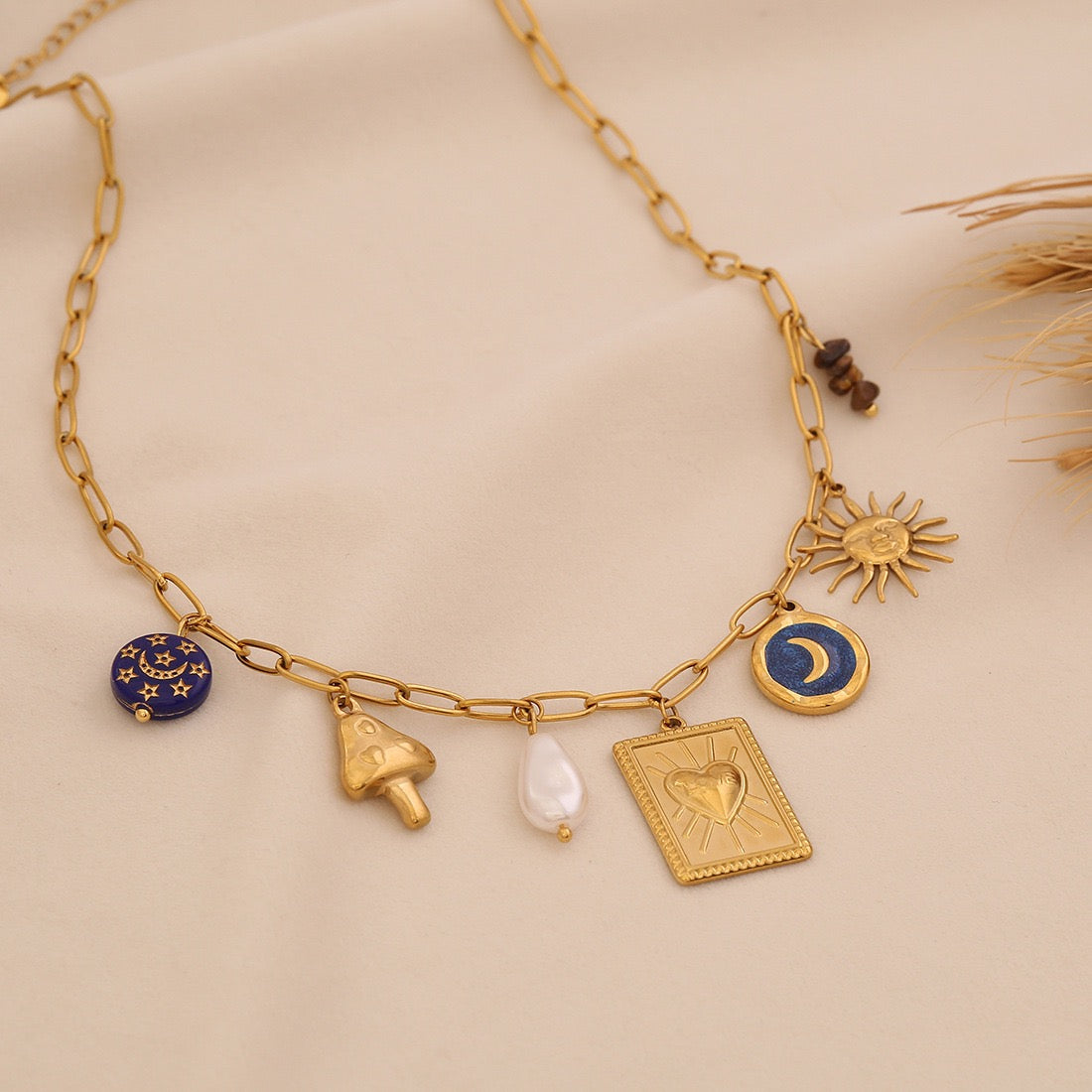 Lunar Heart Charm Necklace